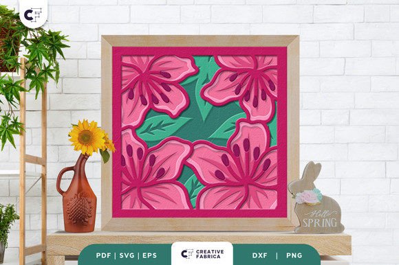 Azaleas Flower Shadow Box Paper Cut