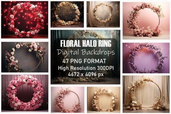 Beautiful Floral Halo Ring Backdrops Bundle
