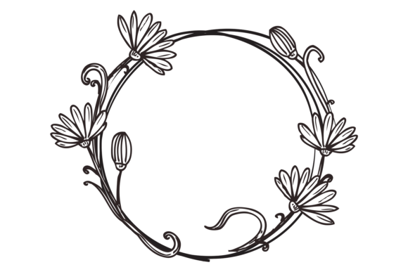 Botanical Flower Circle. Hand Drawn Flor