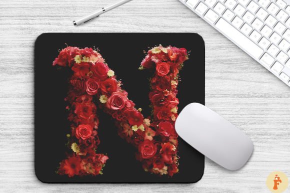 Charming Red Flowers Letter N Mouse Pad