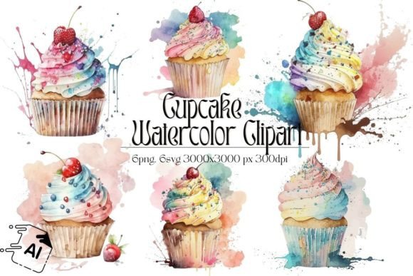 Cute Cupcake Watercolor Sublimation