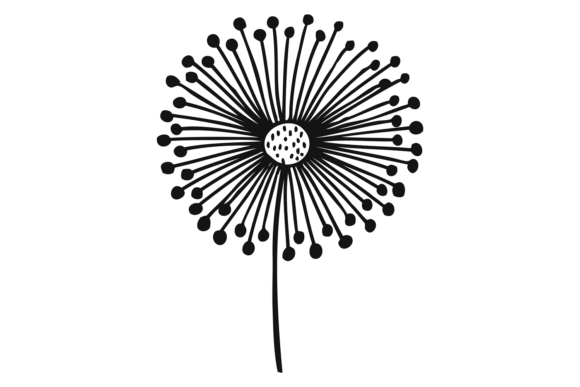 Dandelion Flower in Ink Drawing Style. F