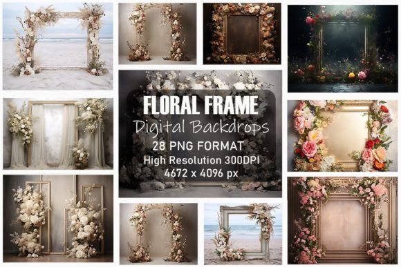 Delicate Floral Frame Backdrops Bundle
