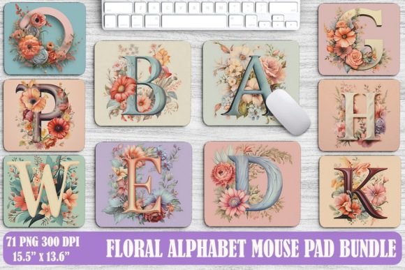Floral Alphabet Mouse Pad Design Bundle
