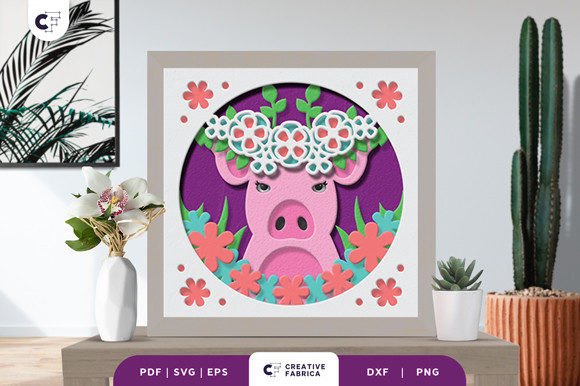 Floral Animal Head 3D Shadow Box SVG