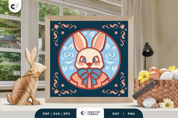 Floral Easter Bunny 3D Paper Cut SVG