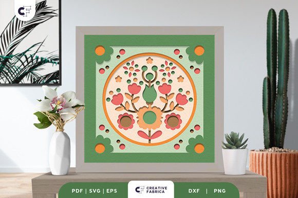 Floral Folk Art 3D Paper Cut SVG