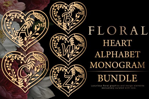 Floral Heart Monogram Alphabet Bundle