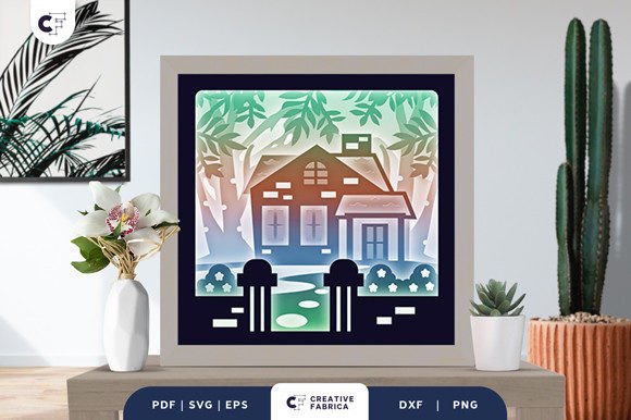 Floral Home 3D Shadow Box Paper Cut SVG