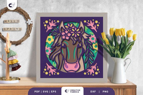 Floral Horse Head 3D Shadow Box Papercut