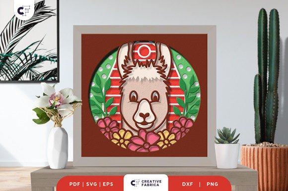 Floral Llama Head 3D Shadow Box Papercut