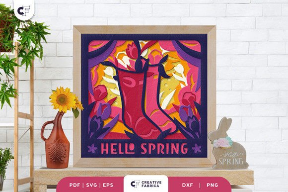 Floral Rain Boots Shadow Box Paper Cut