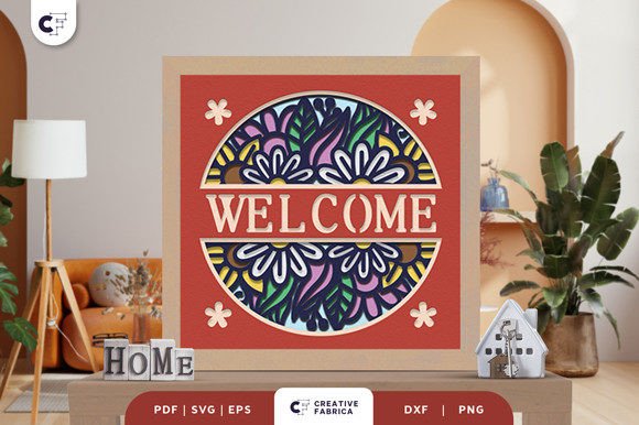 Floral Welcome Sign 3D Shadow Box SVG