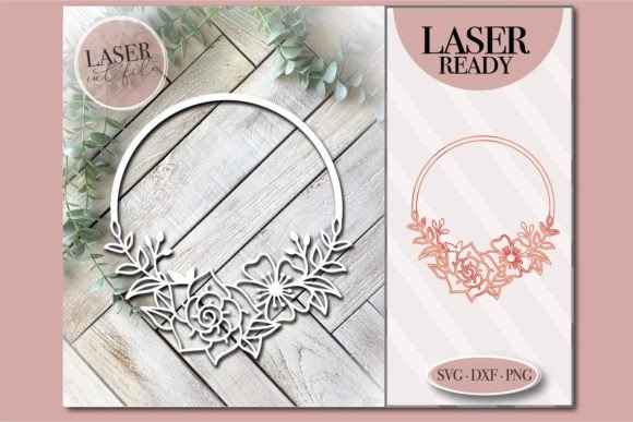 Floral Wreath Round Laser Cut File SVG