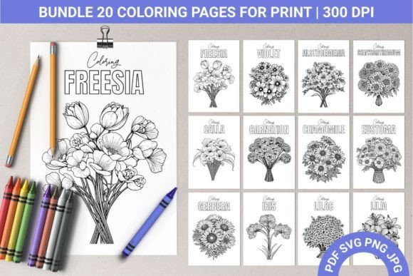Flower Coloring Page A4 Bundle
