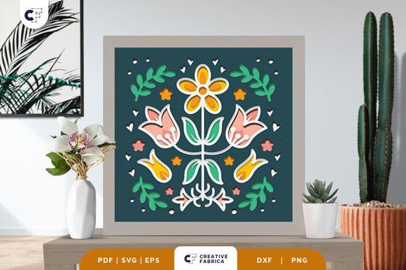 Flowers Folk Art 3D Shadow Box SVG