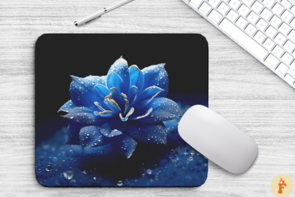 Frozen Blue Flower on Snow Mouse Pad