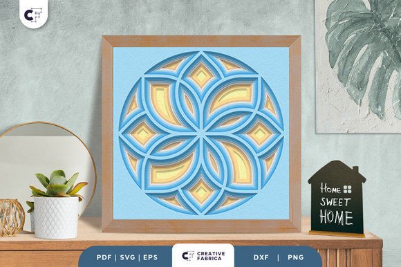 Geometric Circular Flower 3D Shadow Box