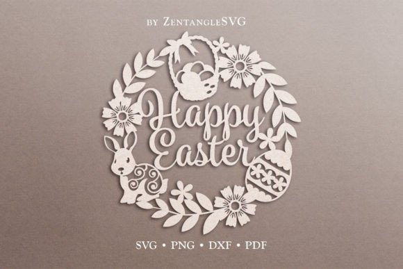 Happy Easter Flowers Floral Wreath SVG
