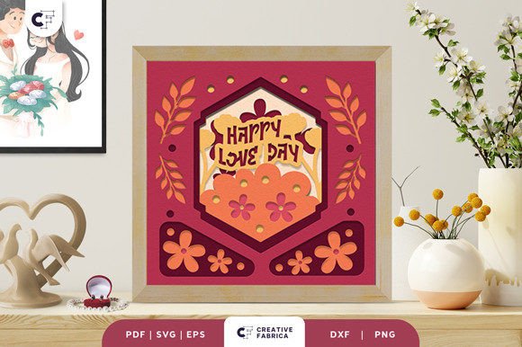 Happy Love Day 3D Shadow Box Paper Cut