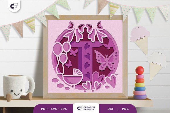 Letters T Baby Girl Alphabet 3D Papercut