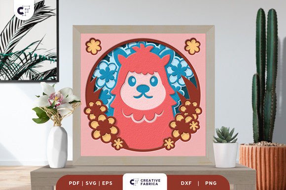 Llama in the Spring 3D Shadow Box Paper