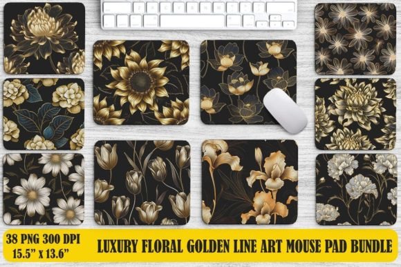 Luxury Floral Golden Line Art Mouse Pad Bundle