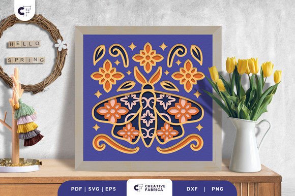 Moth Folk Art 3D Light Box Paper Cut