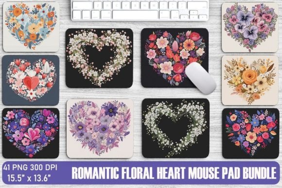 Romantic Floral Heart Mouse Pad Design Bundle