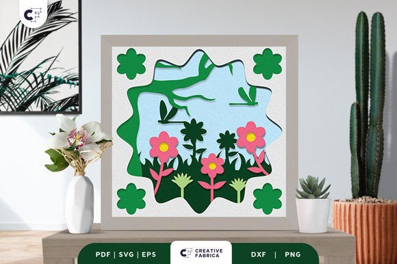 Spring Floral Meadow Shadow Box SVG