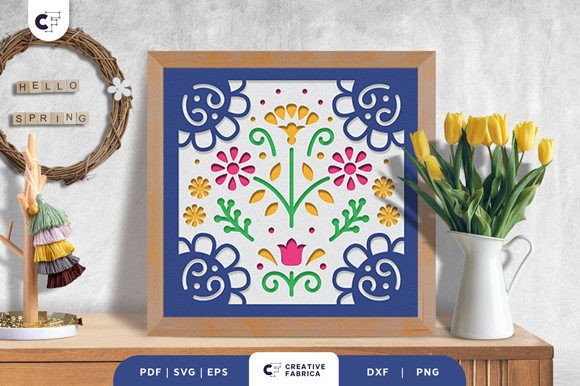 Spring Folk Flower Shadow Box Paper Cut