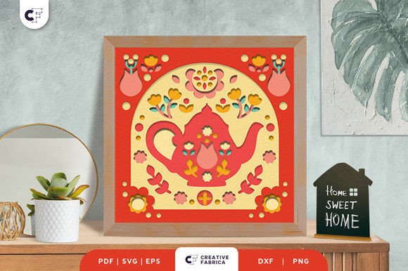 Teapot Folk Art 3D Paper Cut SVG