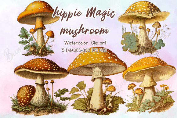 Watercolor Mushrooms Clipart Bundle