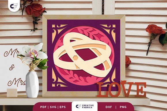 Wedding Rings 3D Light Box Paper Cut