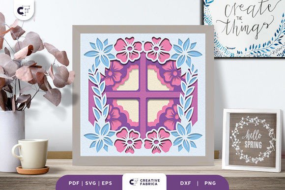 Window with Flowers 3D Light Box SVG